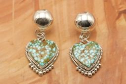 Artie Yellowhorse Genuine Kingman Web Turquoise Post Heart Earrings